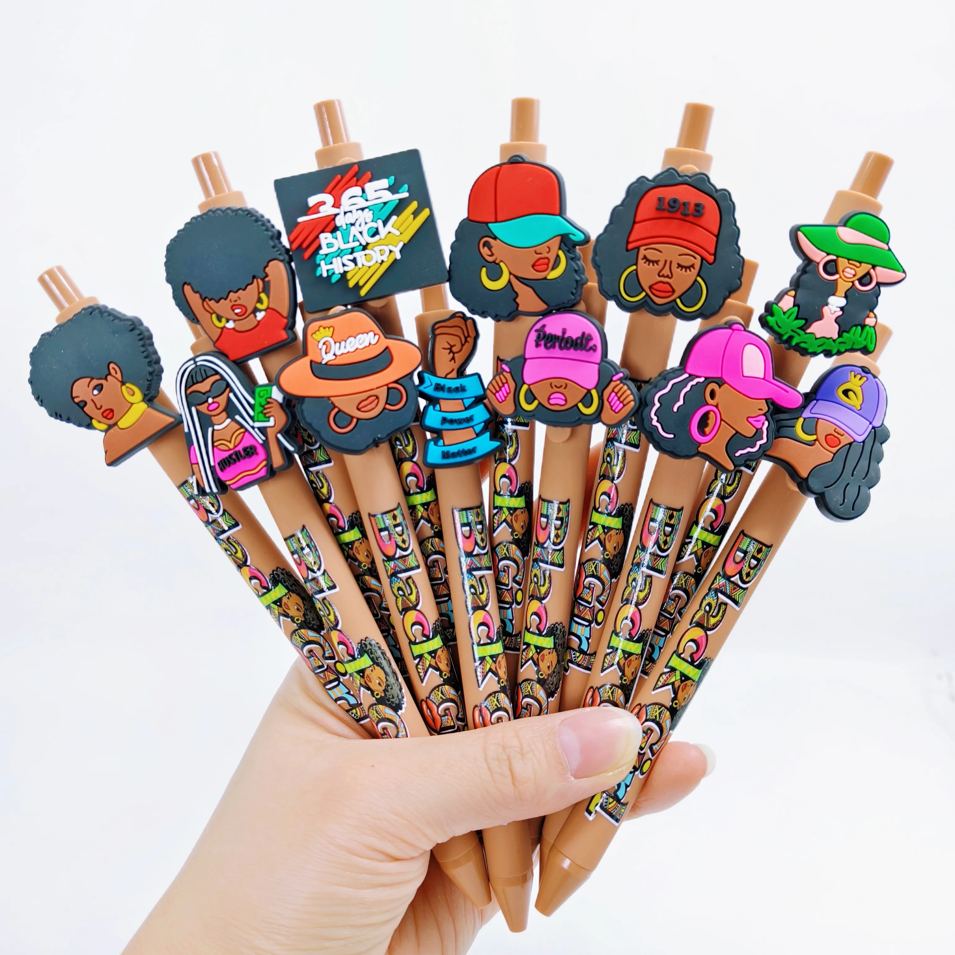 

6 шт./12 шт. шариковая ручка на тему черной девушки, черная подарочная ручка на день освобождения, студенческая шариковая ручка для письма
