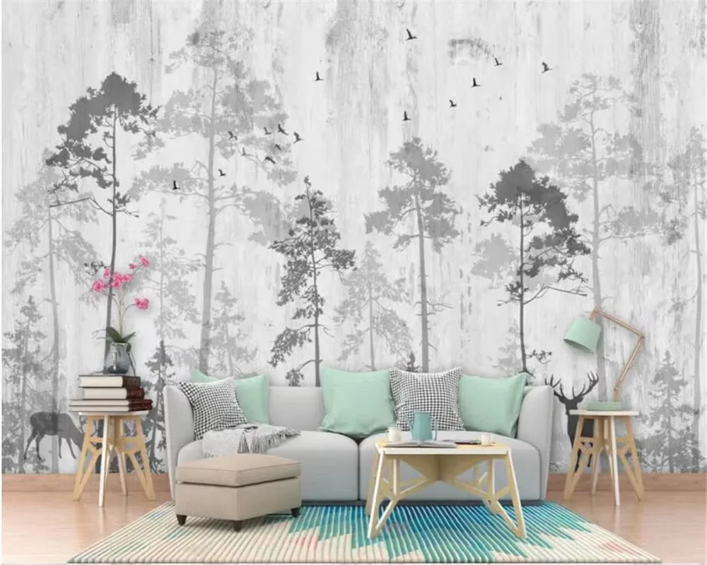 

Custom wallpaper Hand drawn dreamy abstract forest woods elk living room bedroom TV couch 3d wallpaper mural