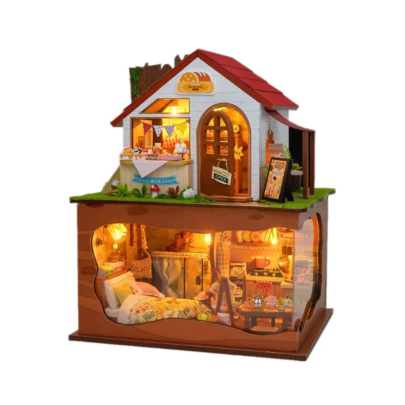 新しい DIY 木製ドールハウス家具ライトドールハウスカーサミニチュアキットアクセサリー木のおもちゃ誕生日新年ギフト