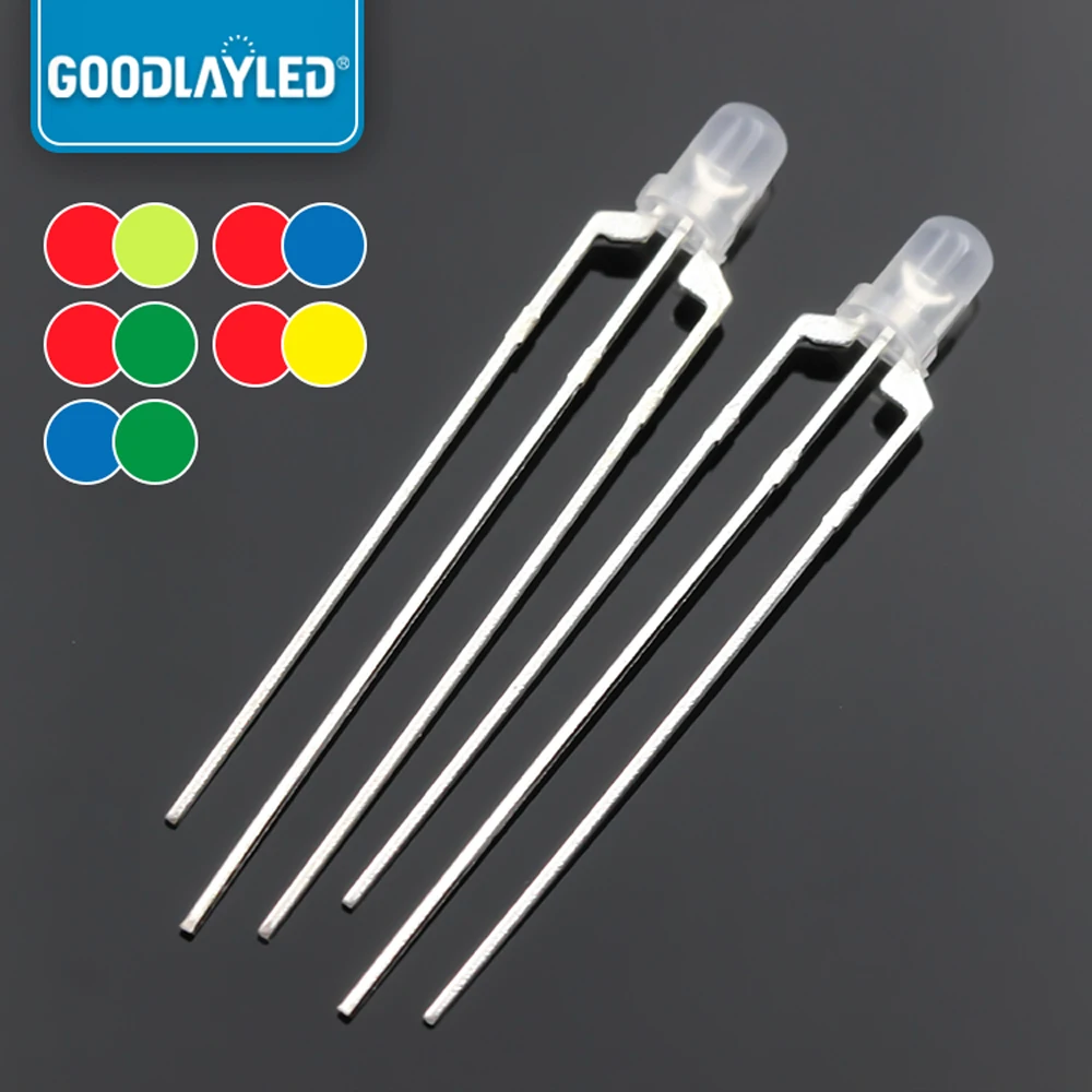 1000PCS 3mm ROUND Led 3-PIN Bicolor DIP LED RED Blue And GREEN Diffused Co Catehode And Anode Light-Emitting Diode