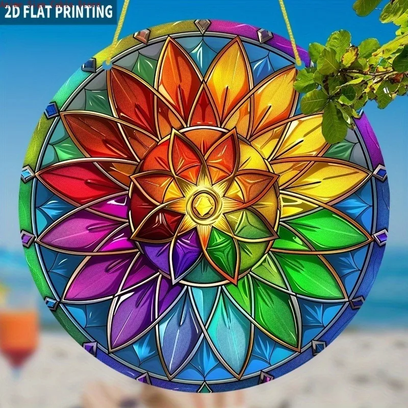 2D Flat 1pc Round Acrylic Sign, Stained Glass Style Window Hanging,Perfect for Home Decoration, Holiday Celebration Gift