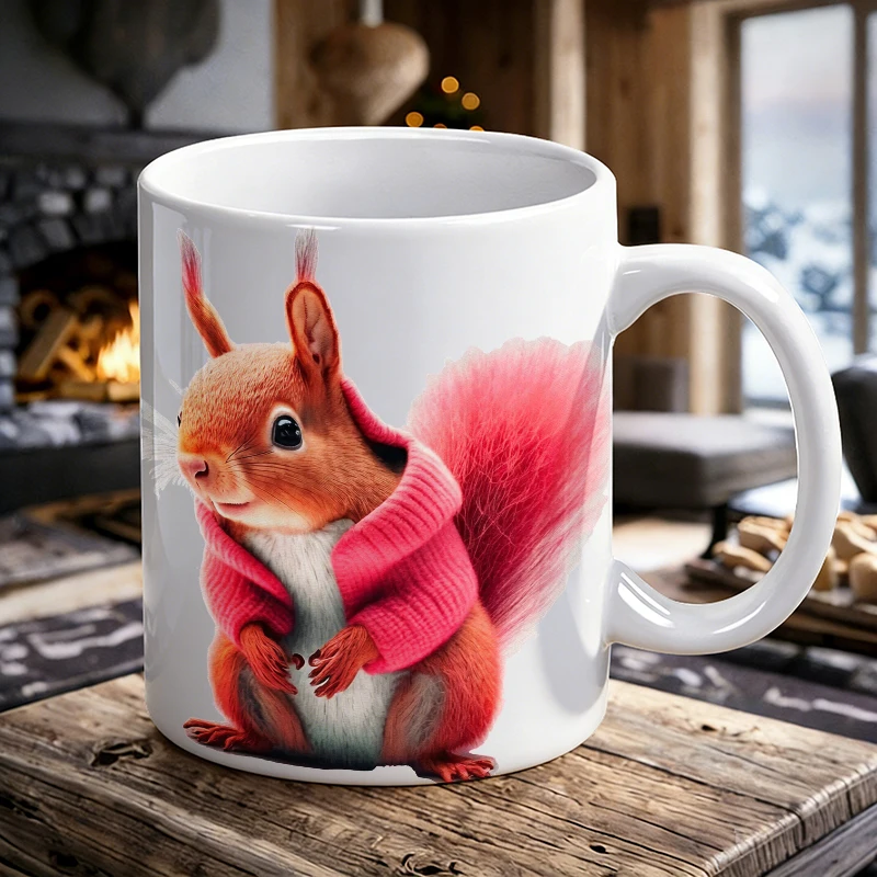 

1PCS Healing Winter Squirrel Ceramic Cup, Coffee Cup, Milk Cup, Office Tea Cup, Drinking Cup, Fade-Resistant, Gift for Friends