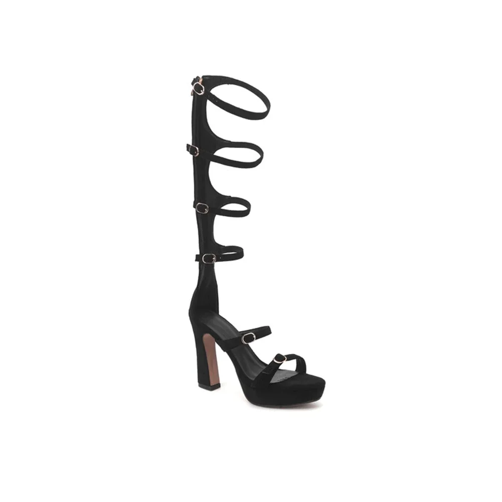 BLXQPYT Women Gladiator High Heel Sandals Platform Block Heel Multi Strap Back Zipper 33-43  228