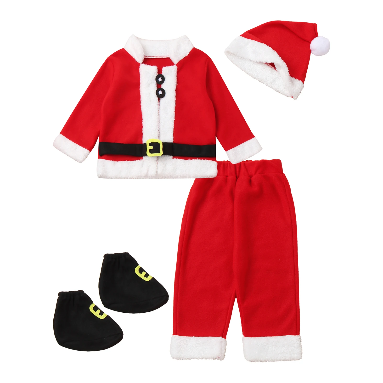 Kids Christmas Santa Claus Cosplay Costume Long Sleeve Tops with Pants Hat Shoe Covers New Year Party Stage Performance Outfits