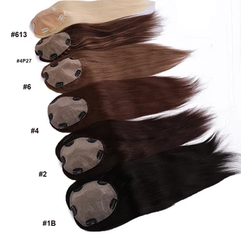 Russische Echthaar-Topper-Perücke, Mittelteil, Seidenbasis, 15 x 16 cm, gerade Clip-in-Topper-Haarteil für dünner werdendes Haar, 30,5–50,8 cm