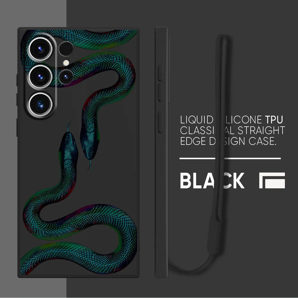 Funda de teléfono para Samsung Galaxy S23 Ultra 5G S9 S8 S10 Note 20 Ultra 10 Plus S21 S22 S20 FE Snake Art, cubierta líquida cuadrada de lujo