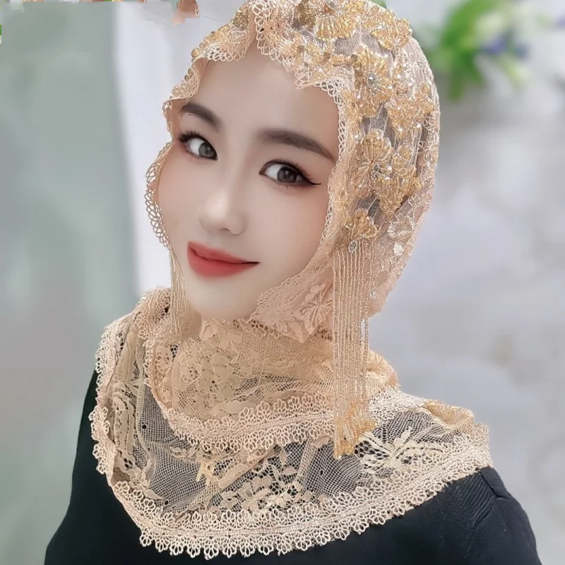 Handmade Tassel Women Hijab Instant Hat Ethnic Triangle Head Scarf Soft Breathable Lady Head Wrap Cover Cap Outdoor Shawl Mujer