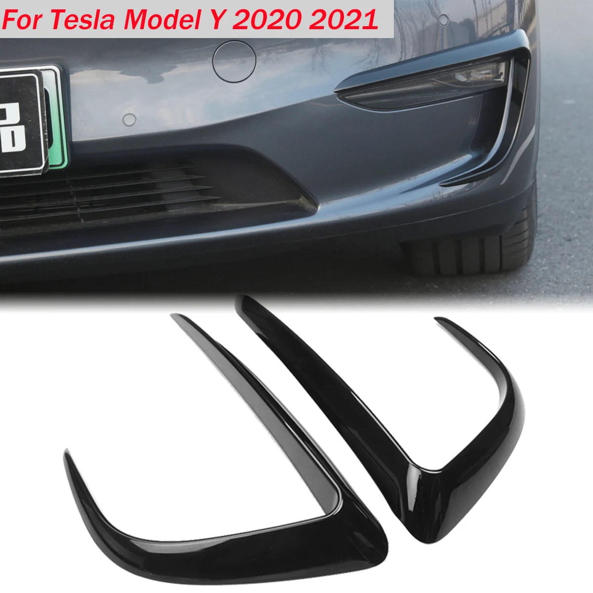 2PCS For Tesla Model Y 2020 2021 2022 Fog Light Eyebrow Trim Frame Cover Exterior Decoration Sticker Splitter Car Accessories