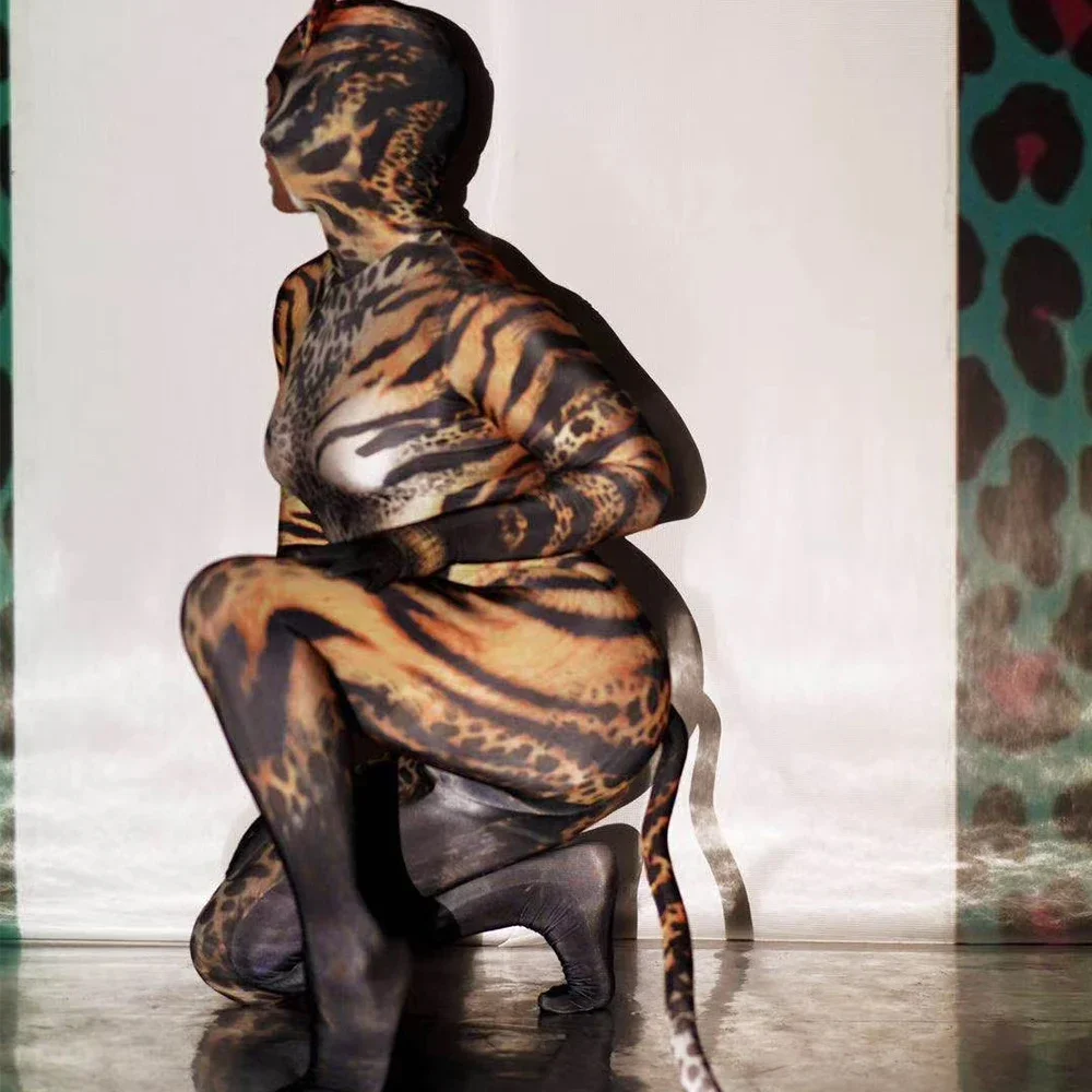 Tute elasticizzate da donna Abbigliamento di Halloween Modello cosplay di gatto Tute Corpo Manica lunga Costumi di ruolo Cerniera 2026