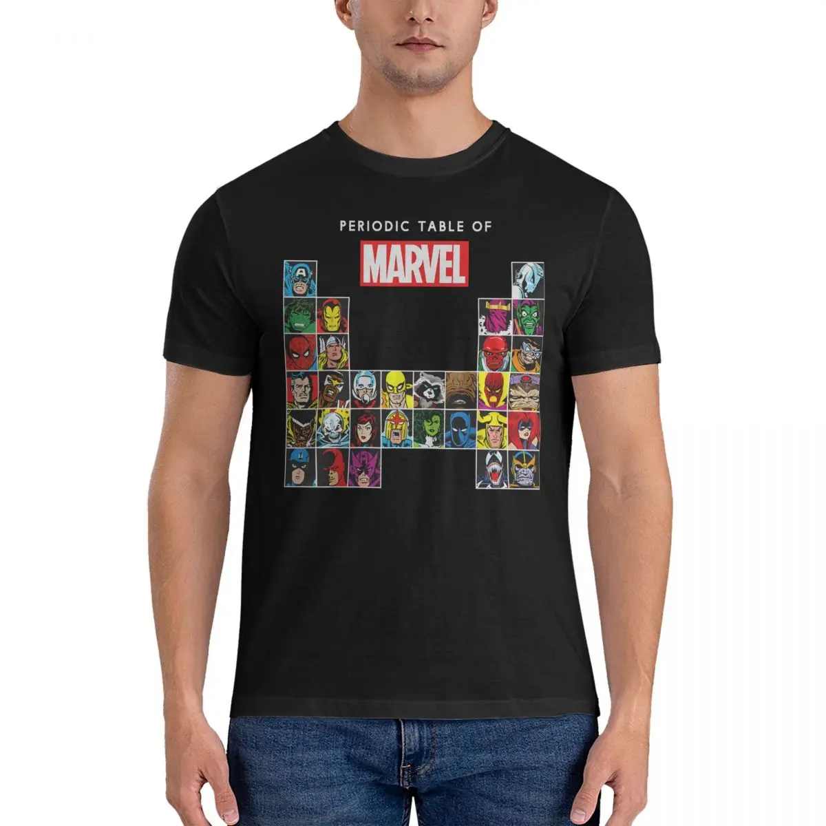 Men Periodic Table Of Heroes T Shirts Marvel Pure Cotton Clothes Fashion Short Sleeve O Neck Tee Shirt Adult T-Shirt