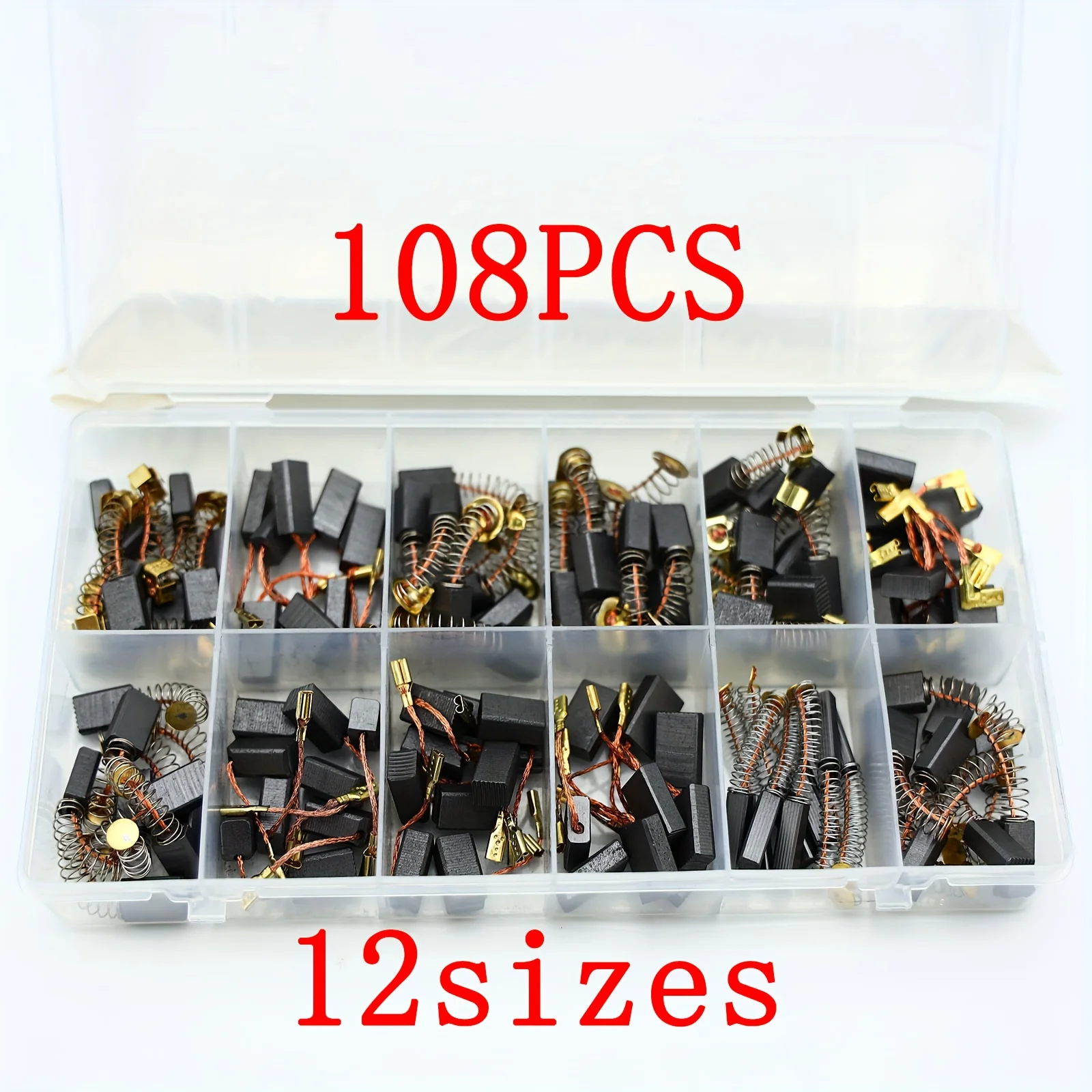 108 فرشاة كربون، مجموعة قطع غيار مجموعة فرش كربون للأدوات الكهربائية، متوفرة في 12 مقاسًا مختلفًا، هي الخيار المثالي للحفاظ على واستبدال الأدوات الكهربائية #3