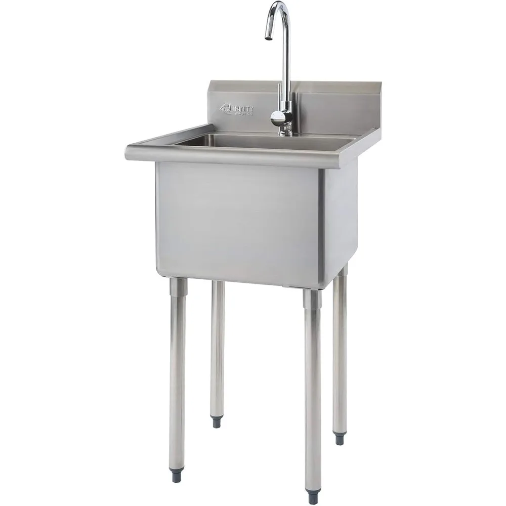 Stainless Steel Freestanding Single Bowl Utility Sink for Garage, Laundry Room, and Restaurants, Includes Faucet,Chrome