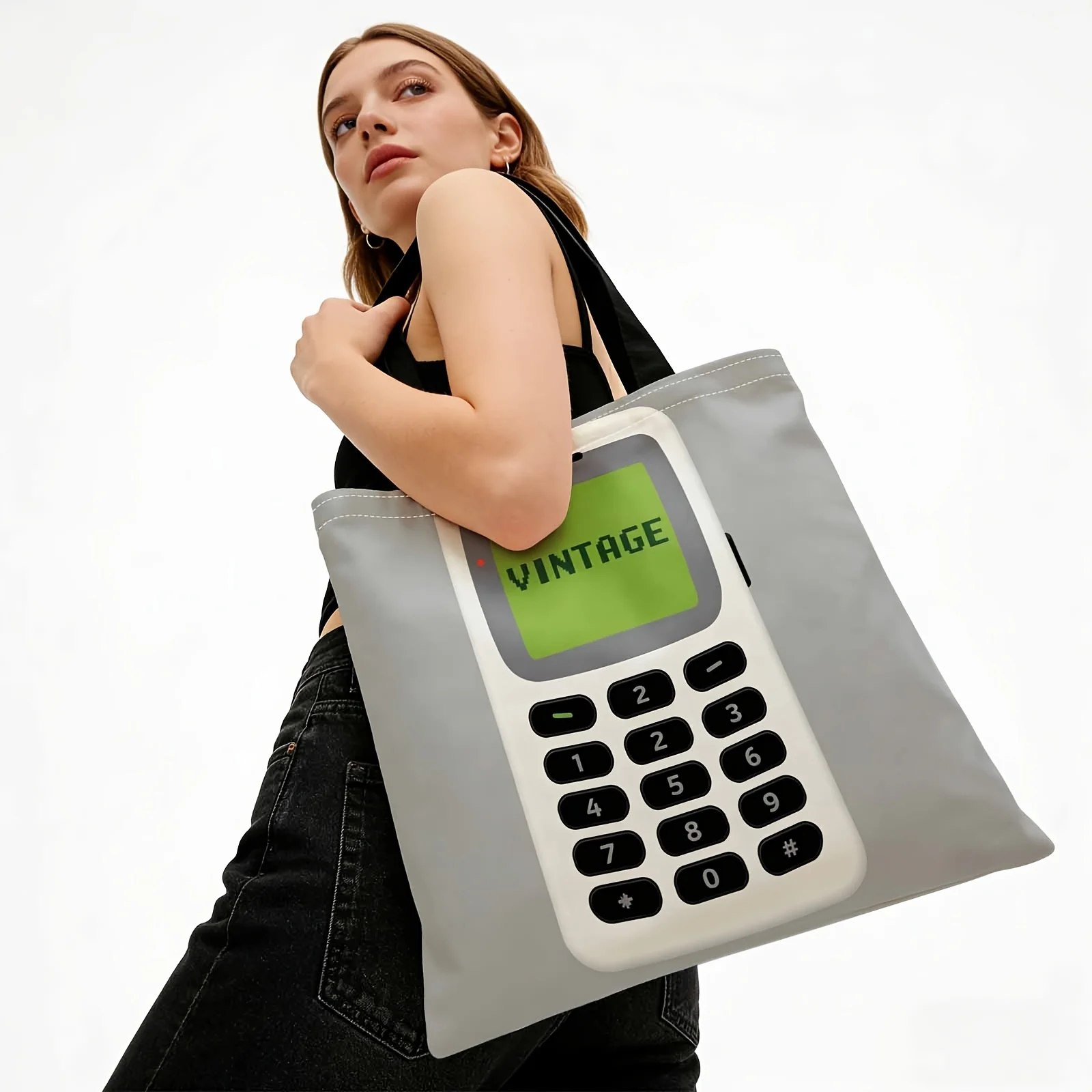 1pc Women's Retro Numeric Keypad Tote Bag - Vintage Shopper Bag with Shoulder Straps, Reusable Suitable for Commuting