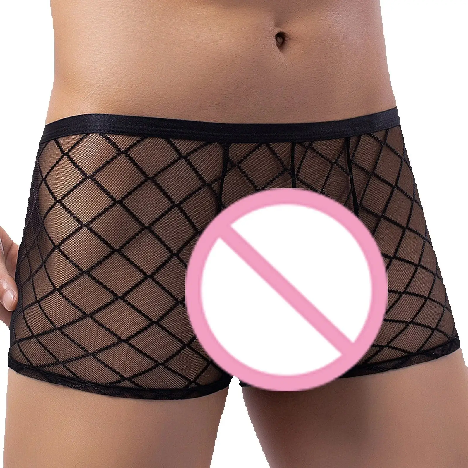 CLEVER-MENMODE Sexy Men Fishnet Underwear Boxer Shorts Mesh Transparent Hollow Out Underpants Penis Pouch Boxershorts Lingerie