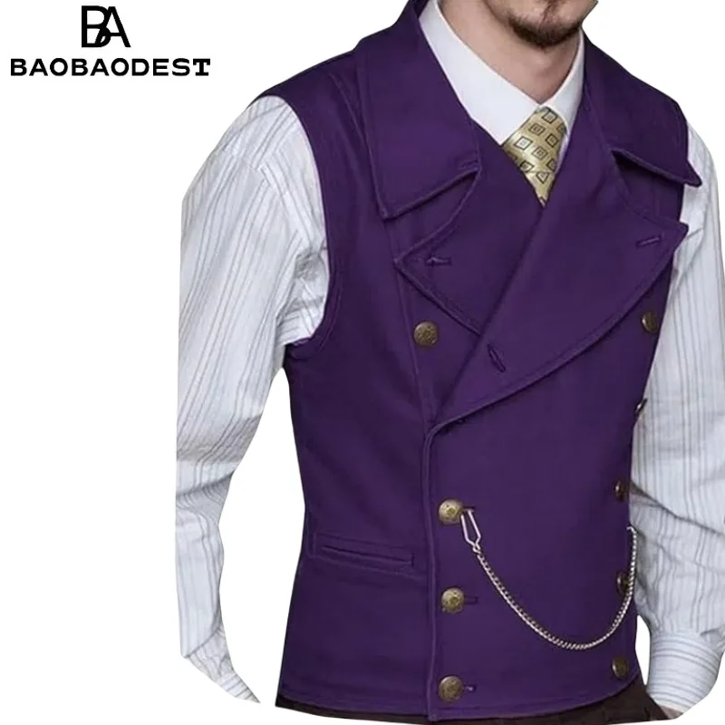 

Men's Double Breasted Wedding Vest - Classic Wide Lapel Suede Waistcoat for Groom, Best Man, Business & Casual (Custom Sizes