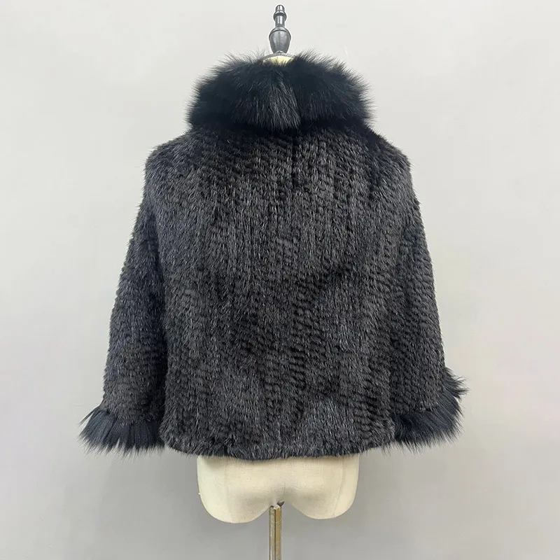 Poncho de malha de pele de vison real 100% Natural Fox Fur Collar, Pashmina Shawl, Outono e Inverno cachecol, novo