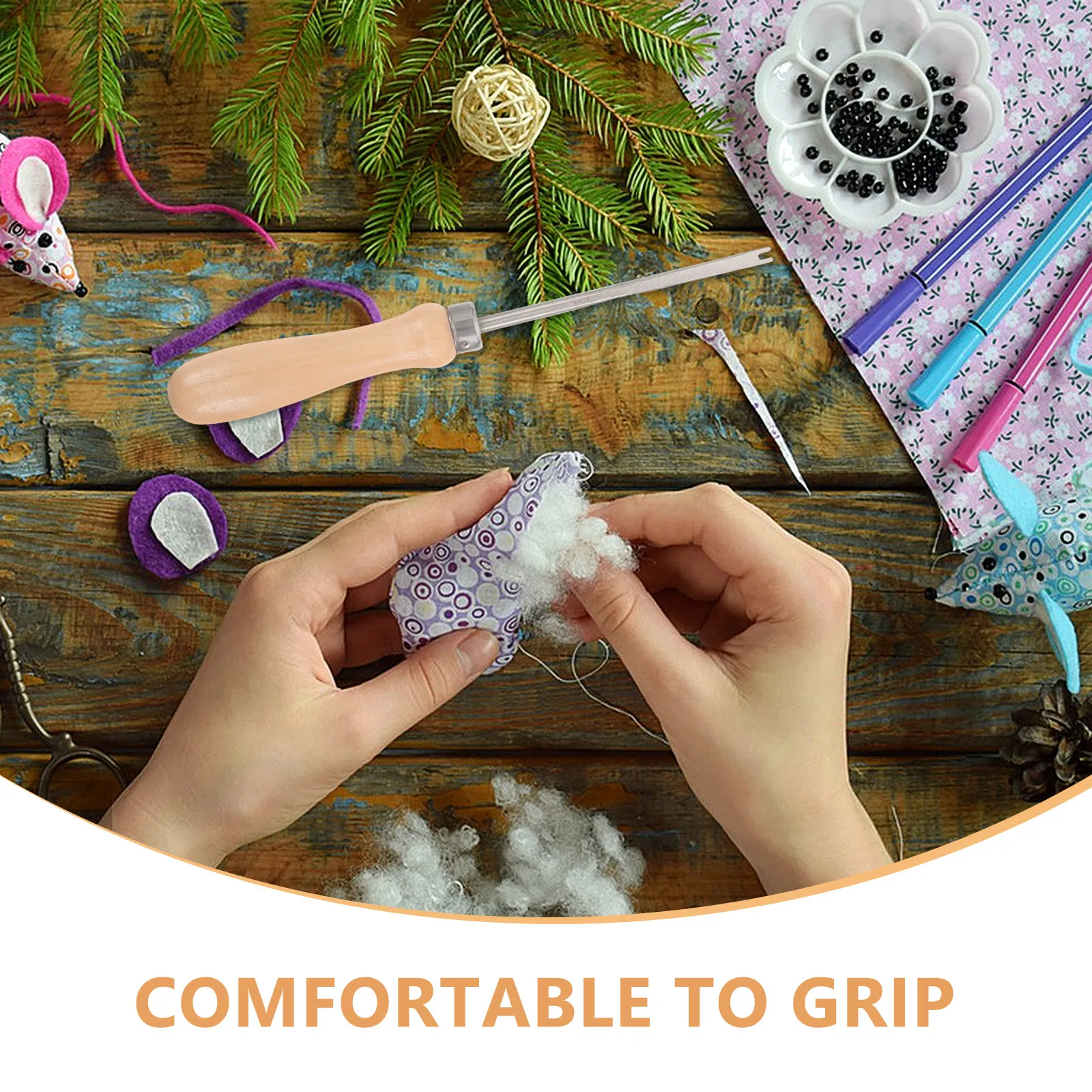 4Pcs Cotton Stuffing Tool Wooden Handle Comfortable Grip for Sewing Craft Filling Needle Soft Animal Making Accessories