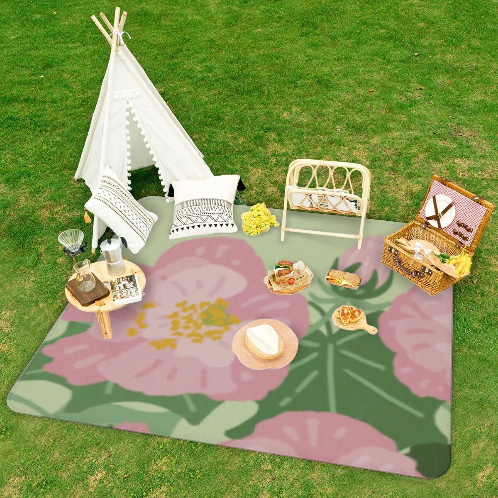

Custom Picnic Outdoor Blanket, Foldable Blankets Gingham Picnic Mat tablecloth