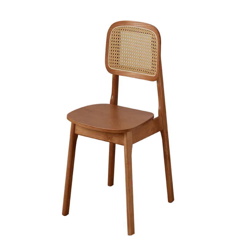 Solid Wood Dining Chairs For Home Dining Casual And Simple Commercial Use Retro Rattan Woven Backrest Stool