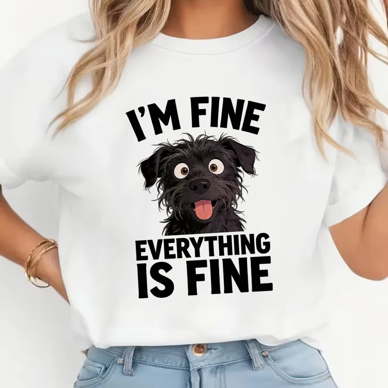 Lustiges Tier-Buchstaben-Print 'I Am Fine' T-Shirt für Frauen Lässiges Kurzarm-T-Shirt Damen 90er Grafik Y2k Tops T-Shirt Kleidung