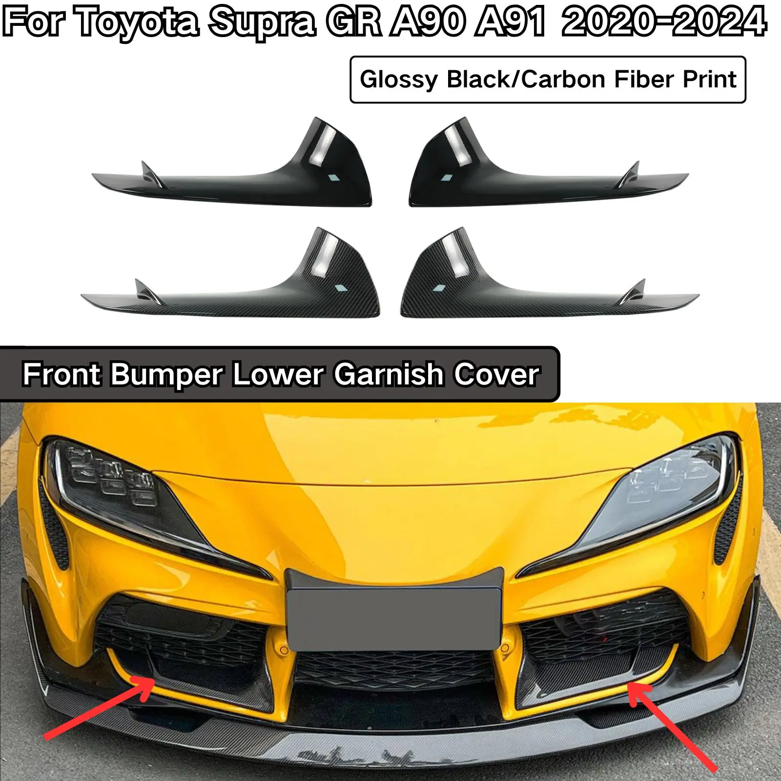 

Нижняя декоративная крышка переднего бампера для Toyota Supra GR A90 A91 2020-2024, крышка вентиляционного отверстия, автоаксессуары, комплект кузова, глянцевый черный