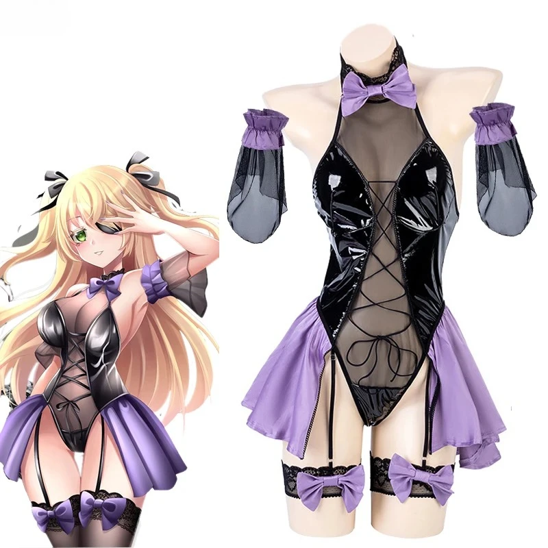 Image of Japanisches Anime-Spiel-Fischl-Bodysuit, Uniform, sexy, niedlich, ärmellos, Neckholder, Schnürung, rückenfrei, erotische Dessous, Cosplay-Kostüm