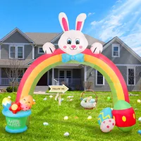 10FT Easter Inflatable Bunny Decoration, Colorful Egg Arch Inflatable with Built-in LED Lights, Easter Outdoor Patio Decoration