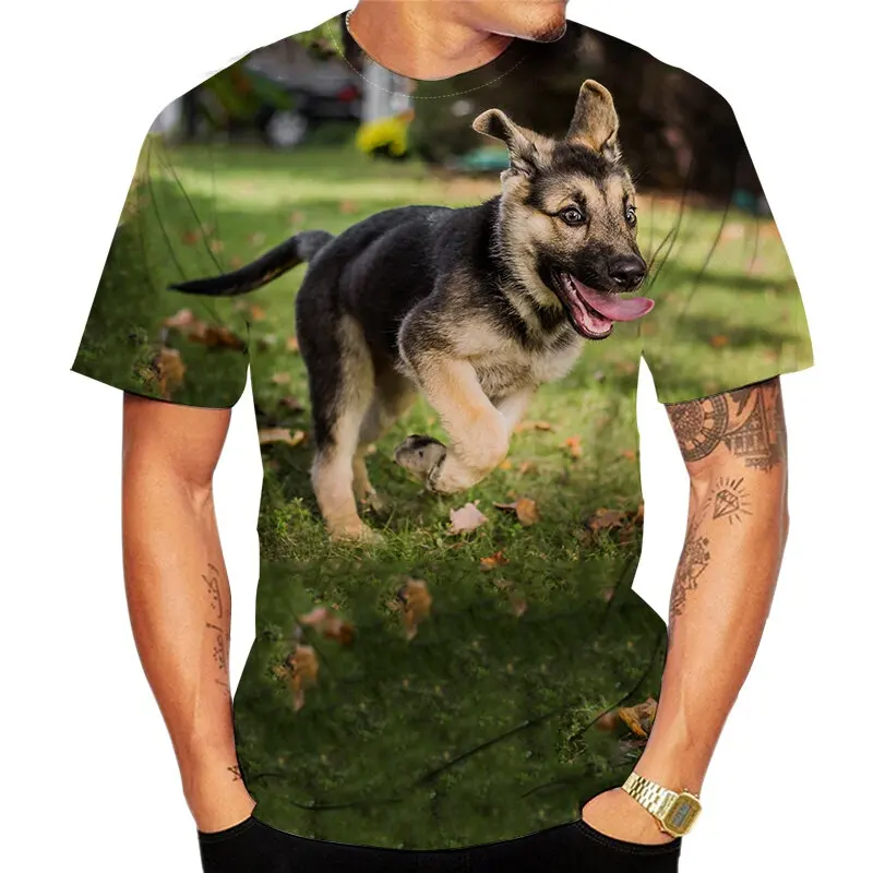 Summer Men's Funny Casual Plus Size Round Neck Tshirt Cute Dog 3D Printed T Shirt Short Sleeved image 4