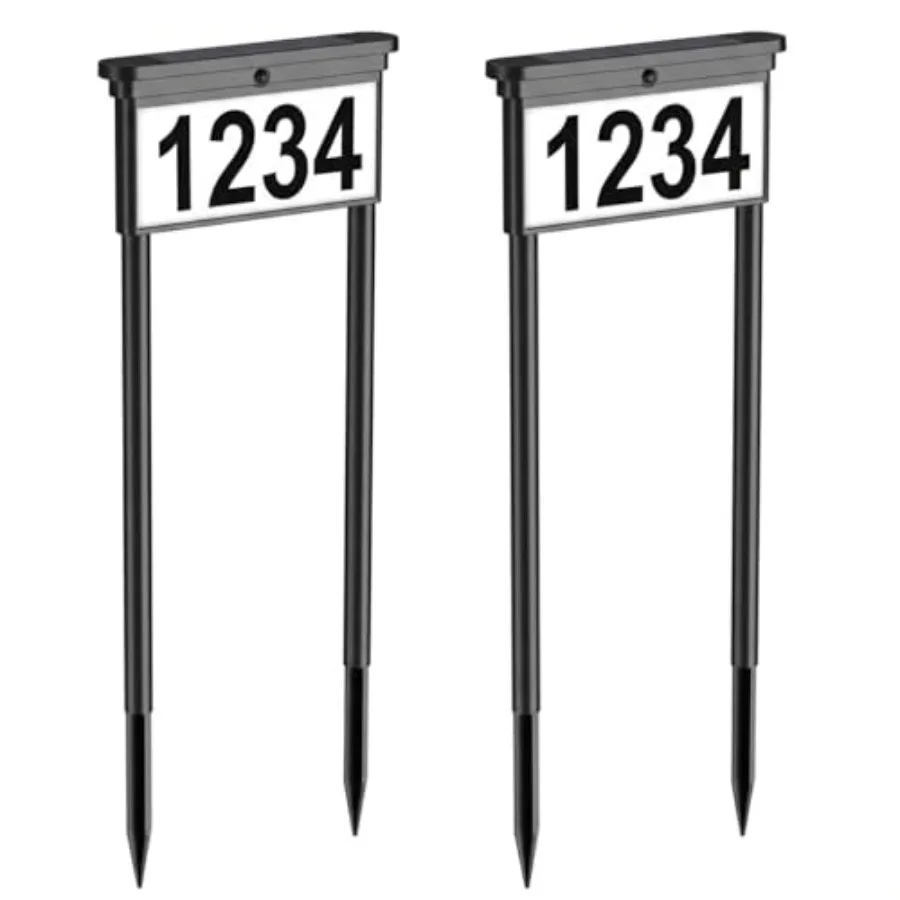 

Pack Solar Address Signs for Yard: 9" Double-Sided Lighted House Numbers Color Modes Ideal for Driveway Entrance Symmetry Water