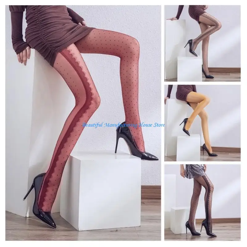 

E56A Control Top Tights Sheer Silk Stockings High Waist Pantyhose for Women Thigh High Stockings Lace Eyelash Tights Hosiery
