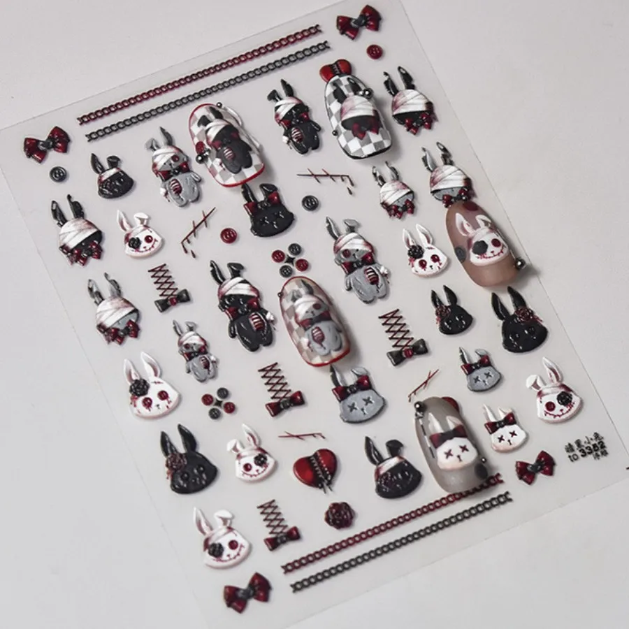1pcs 5D Cartoon Cat Rabbit Nail Art Sticker Kawaii Adhesive Cute Relief Halloween Series Manicure Decals Decorations Accessories