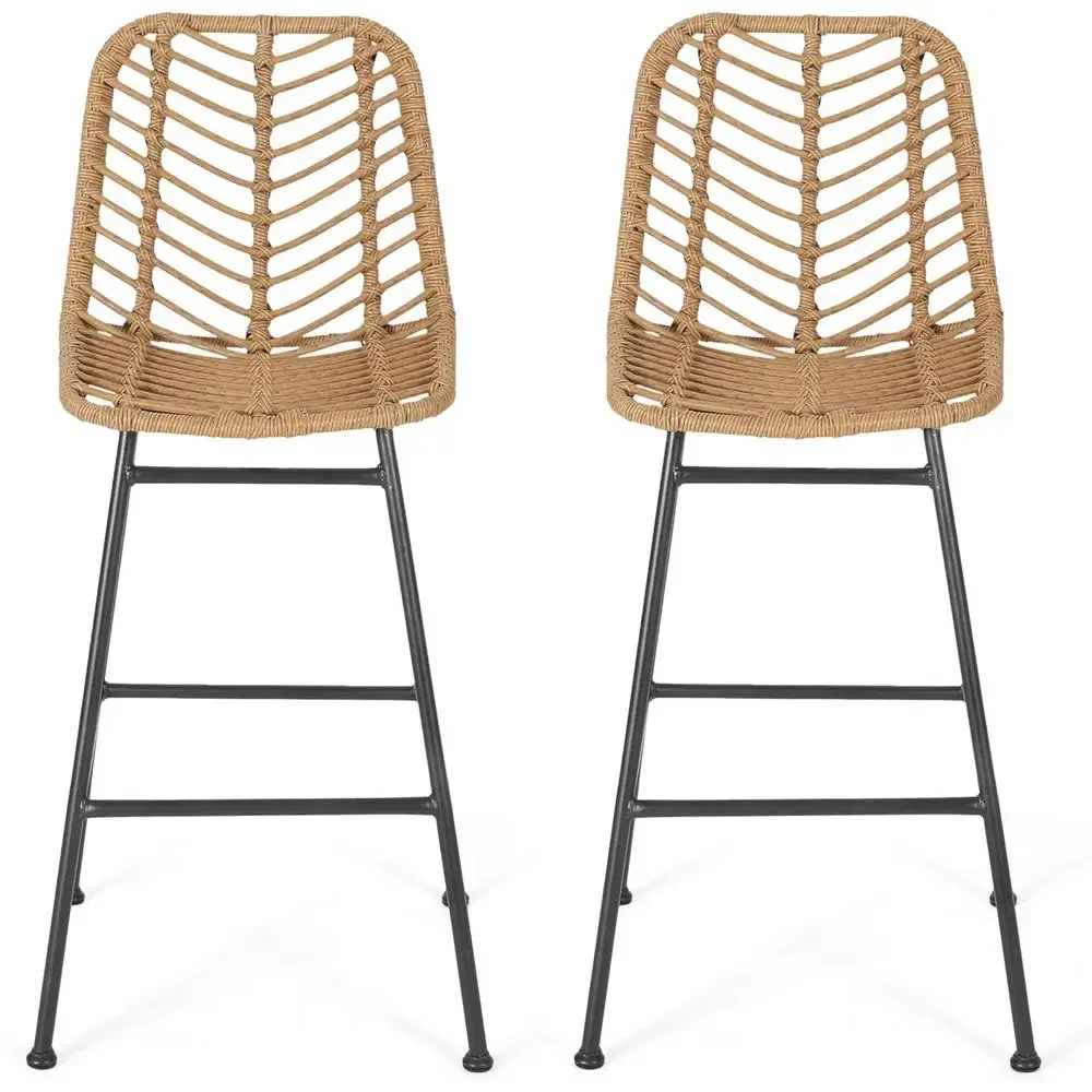 

Light Brown and Black Outdoor Wicker Bar Stools, Set of 2