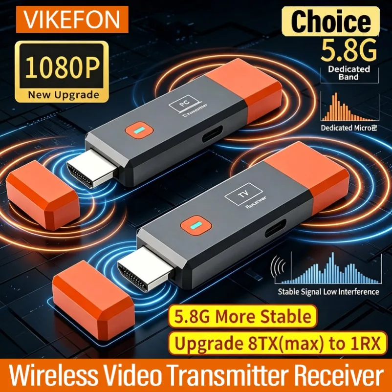 VIKEFON 5.8G Wireless HDMI Transmitter Receiver 1080P No WiFi Needed Plug and Play for Home Theater Gaming TV Projector Laptop
