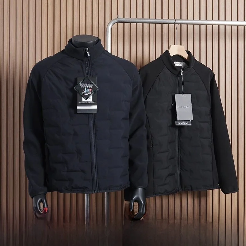 

Busin Casual Lightweight Warm New Winter Men's Cotton Jaet Interlayer Stand Collar Patchwork Coat Stand Fit Long Sve