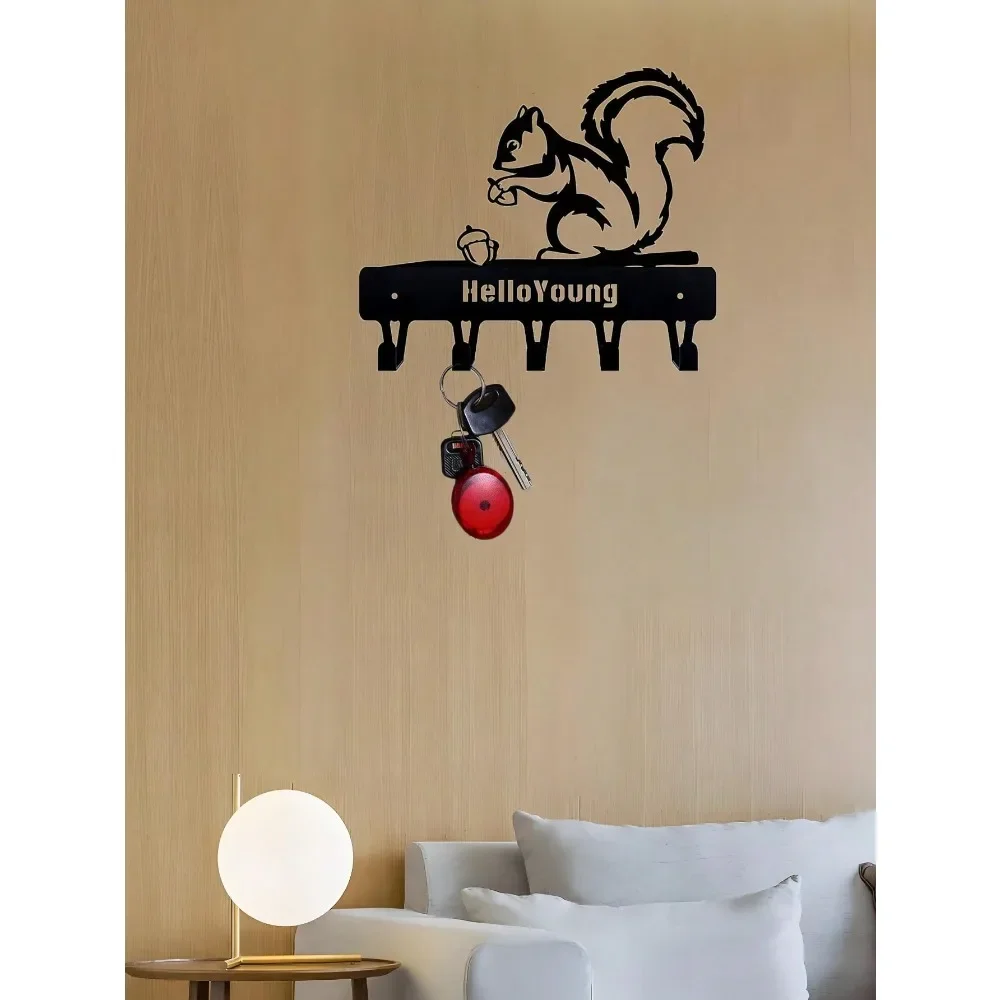 CIFBUY Squirrel Cat Metal Key Hook Wall Mount Artistic Key Organizer Home Entryway Decor Gift Rustic Sign