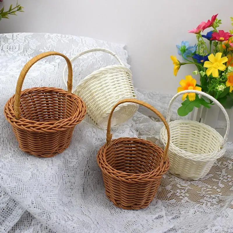 Hand Woven Flower Basket Rattan Storage Basket Flower Girl Hand Basket Handmade Flower Basket For Home Wedding Christmas Decor