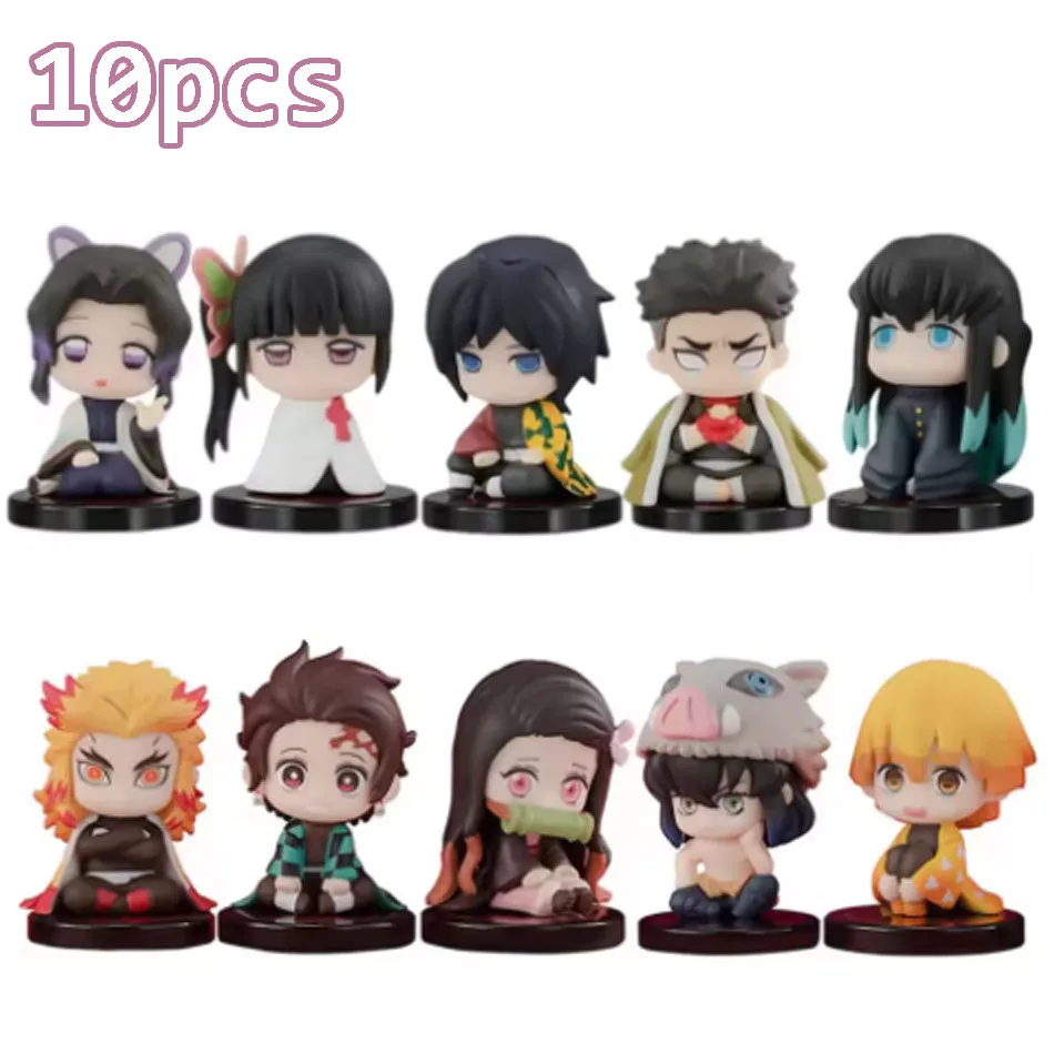 

10 шт. набор Q версия Demon Slayer сидящая кукла-призрак Tanjiro Nidouzi Inosuke Zenizu фигурка фигурка фильма модель детская игрушка в подарок