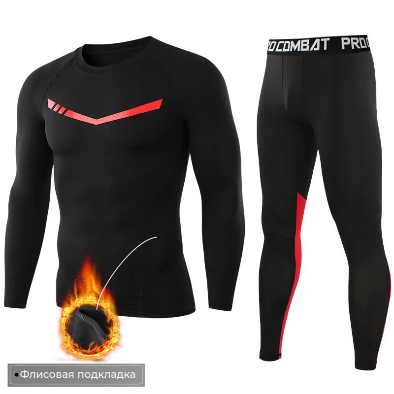 

Plush thermal underwear for men's outdoor sports skiing bottoms, running quick drying clothes set, round neck, autumn and winter