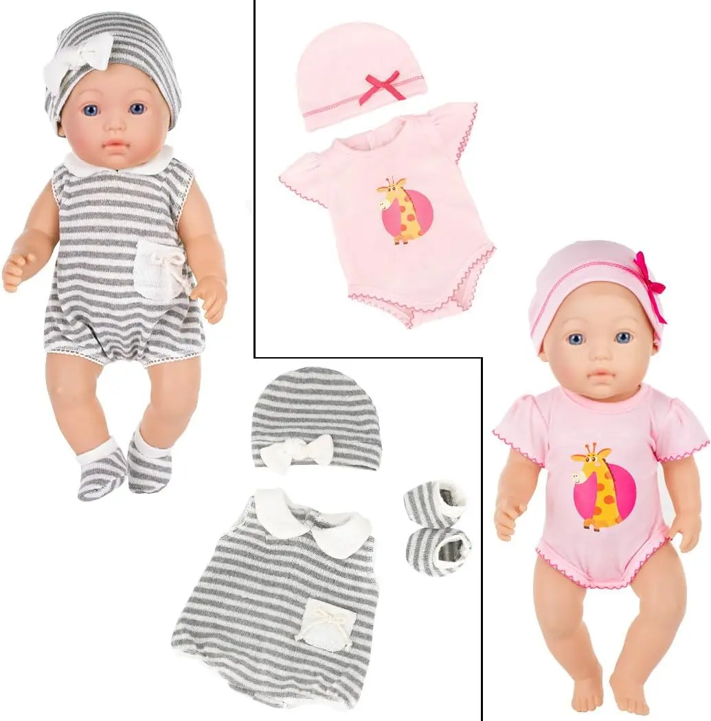 7 Sets Baby Doll Clothes Accessories Include Rompers Dress Outfits Hat for 14-16 inch Doll,43cm New Born Baby Dolls (No Doll)