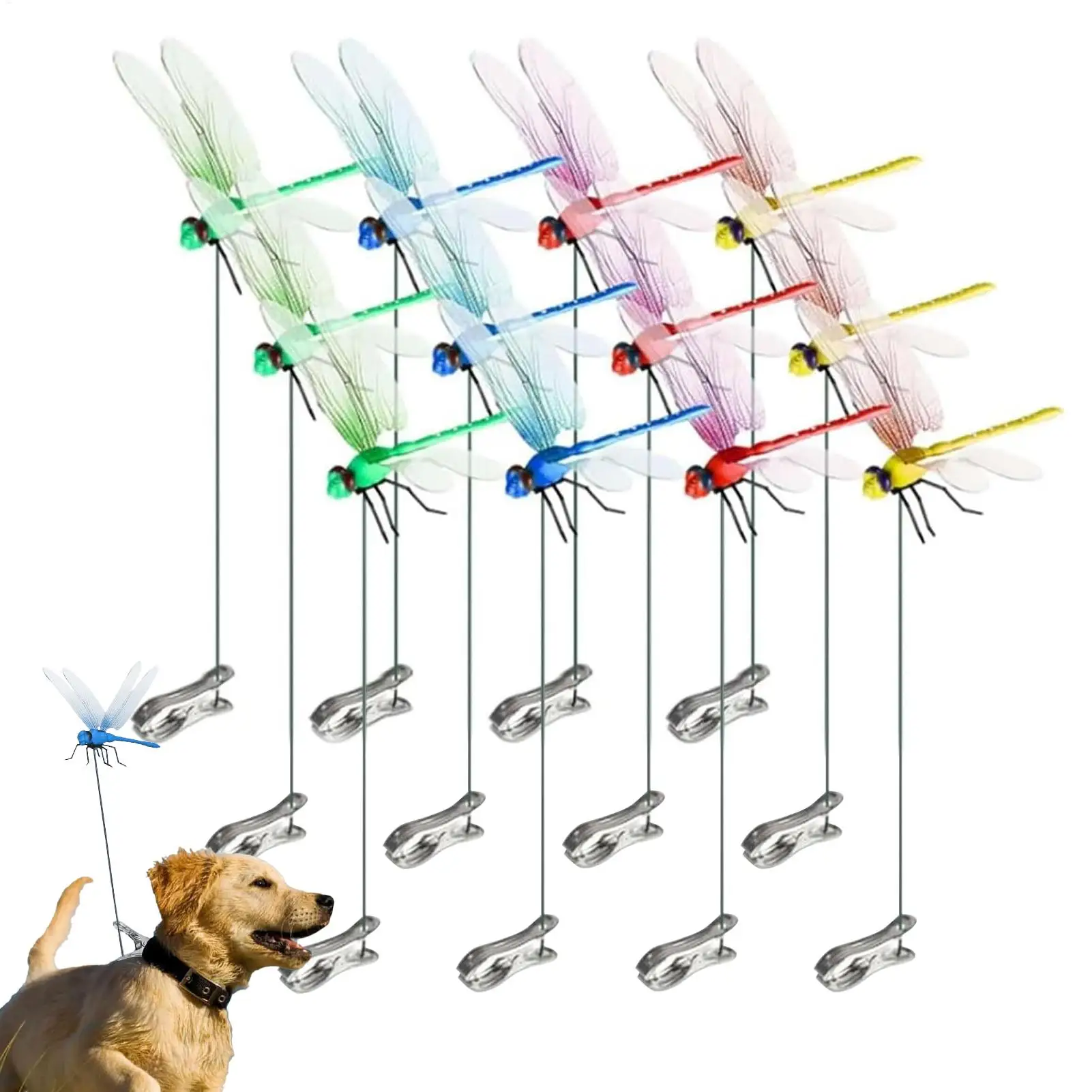 Simulation Dragonfly Clip 12Pcs Insect repellent tools Realistic Dragonfly Hat Clamp Fly Scare Devices For Indoor Outdoor