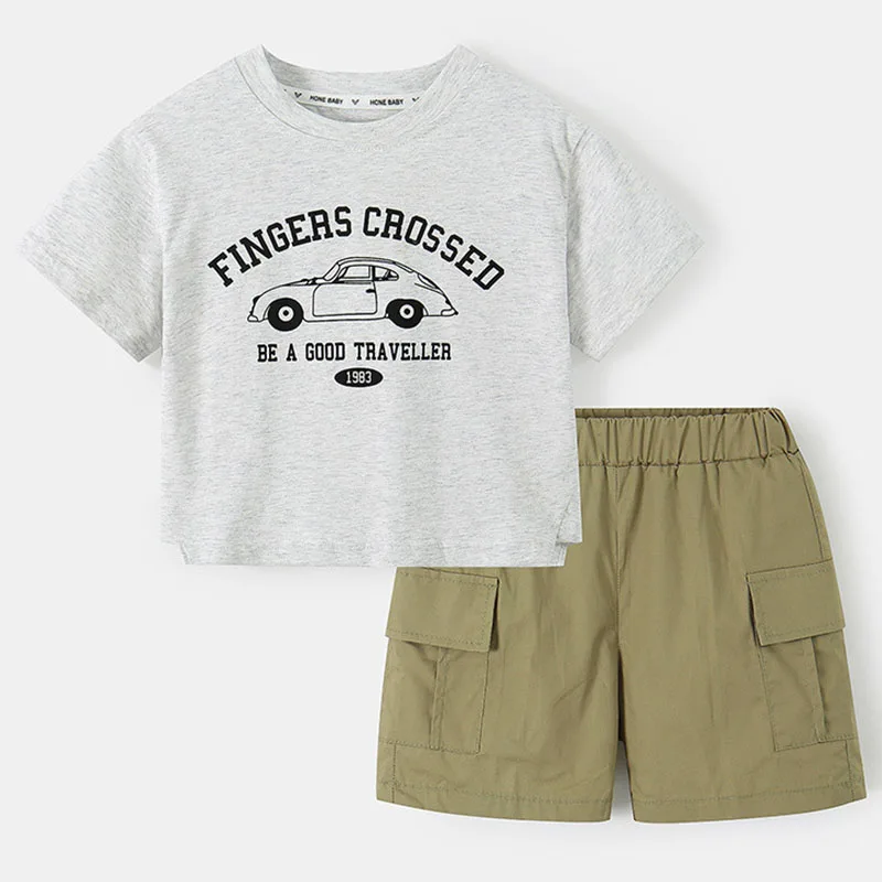 

2Piece Sets Summer Baby Boy Boutique Clothing Korean Casual Fashion Letter Cartoon Short Sleeve Tops+Shorts Kids Clothes B045