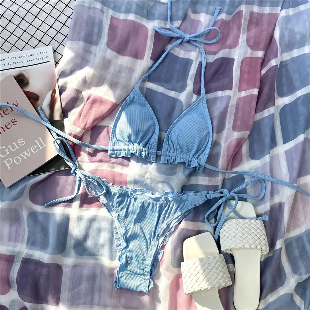 Rüschen-Bikini im brasilianischen Stil, zweiteiliger Badeanzug für Damen, Badebekleidung, Neckholder-Bikini, Badeanzug für Damen, V2817 – Detail 25