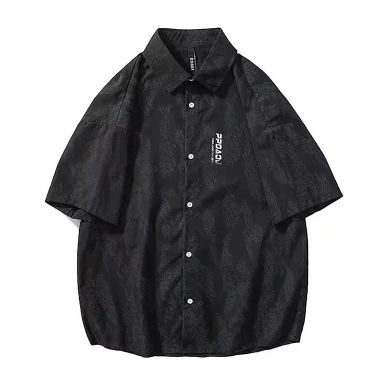 Chemise boutonnée à manches courtes pour hommes, Streetwear décontracté, Vêtements d'été, Chimprint, Respiré, Jeune, Coréen, Hip Hop, Y2K Y-2024