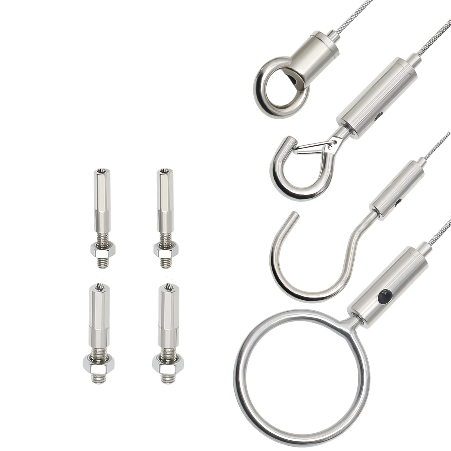 Picture 4: 2PCS 1.5mm Stainless Steel Wire Rope with Straight Bolt Connector and Adjustable Metal Hook, Steel Cable Suspension Kit
