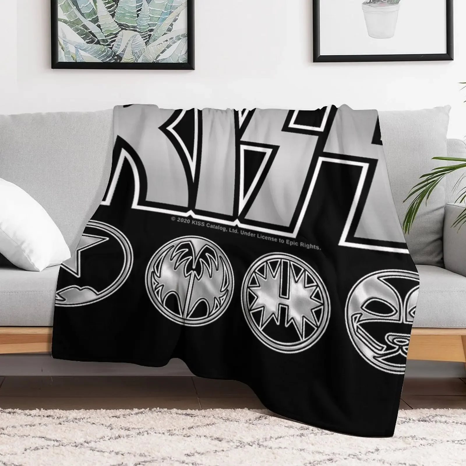 KISS Logo Silver V3 Starchild Demon Spaceman Catman Throw Blanket Warm anime Quilt cosplay anime Blankets