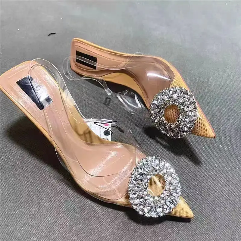 ZA Woman Rhinestone Decorative Transparent High Heels Sexy Pointed Toe Slingback Pumps 2024 Summer Women's Banquet High Sandals