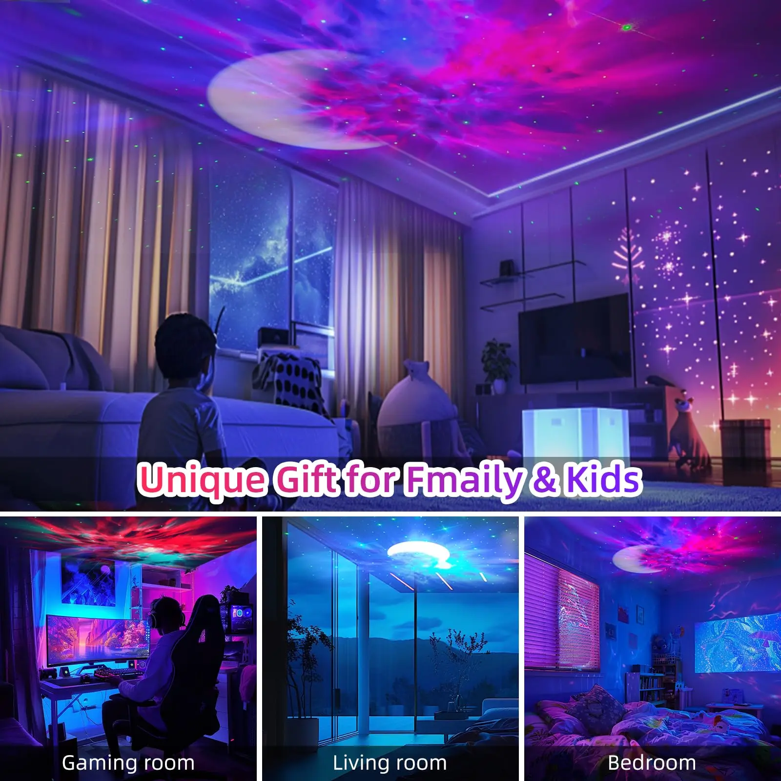 Astronaut Galaxy Projector Music Speaker White Noise for Sleep 360° Adjustable Color Changing with Remote and Timer for Kids