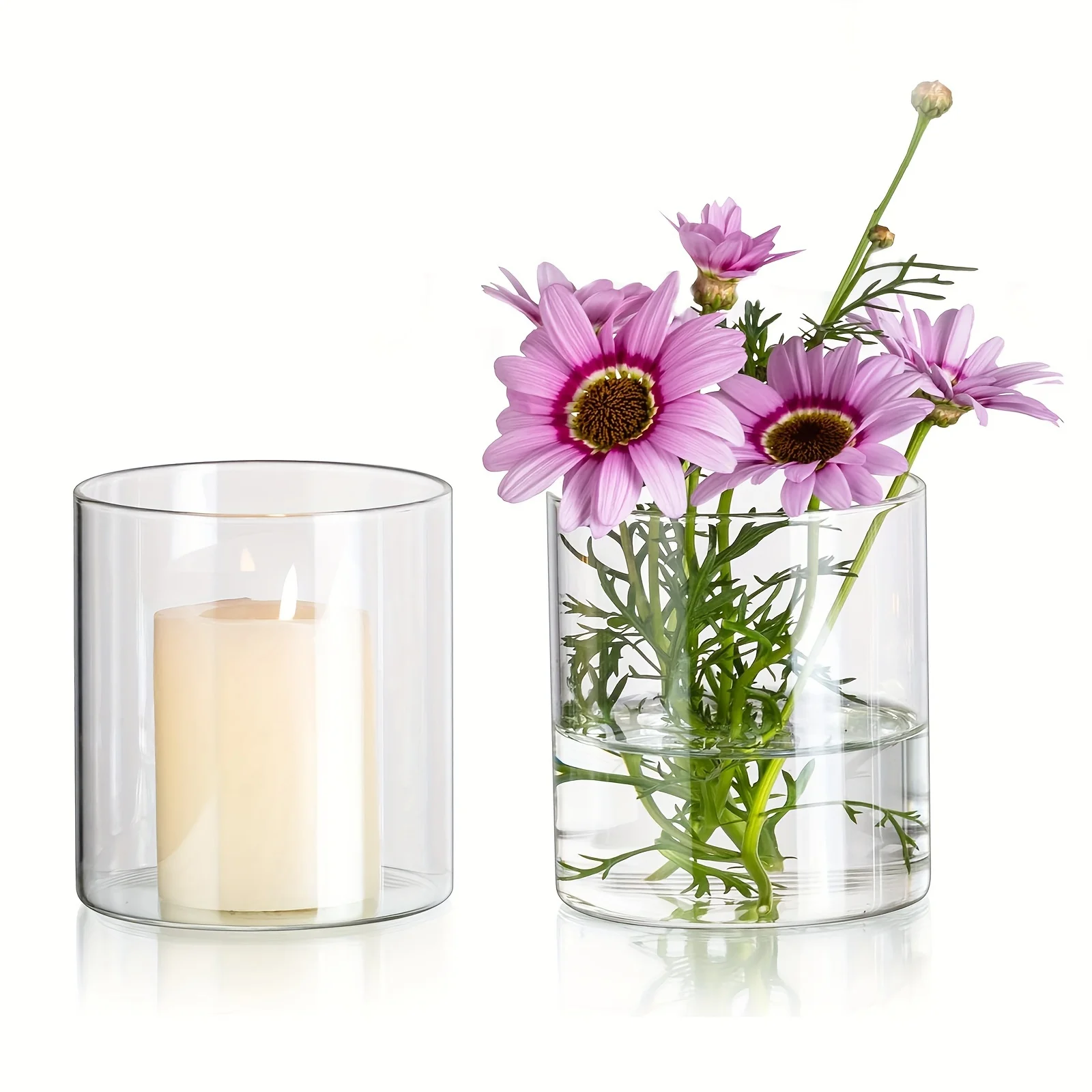Zylindervasen aus Acryl für Tafelaufsätze, 2 Stück kleine transparente Kerzenhalter, schwimmende Kerzenvasen, Weihnachtsdekoration, Großpackung für Blumen