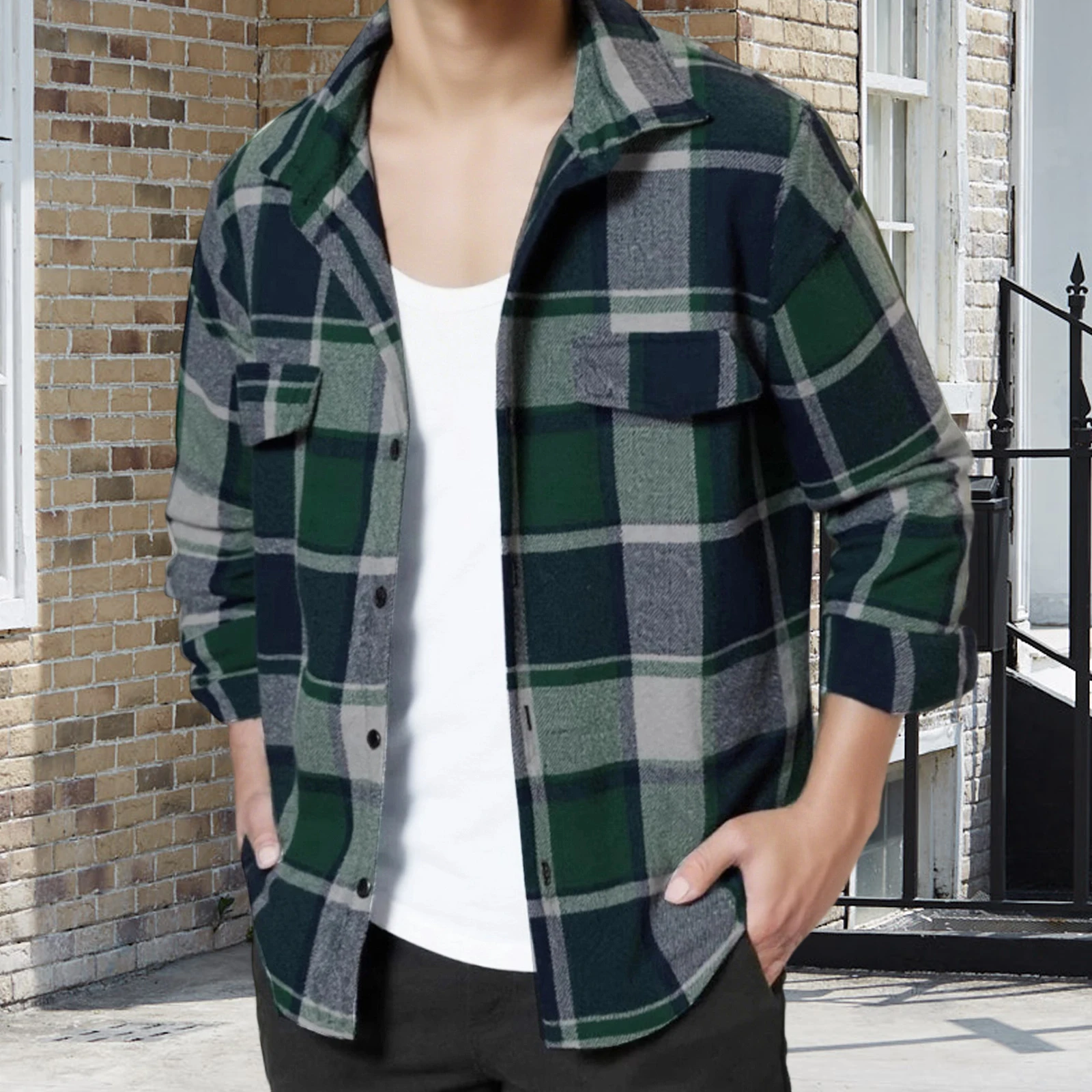 

Men's Shirts Long Sleeve Casual Lightweight Lapel Neck Button Down Plaid Fall Shirt Jacket