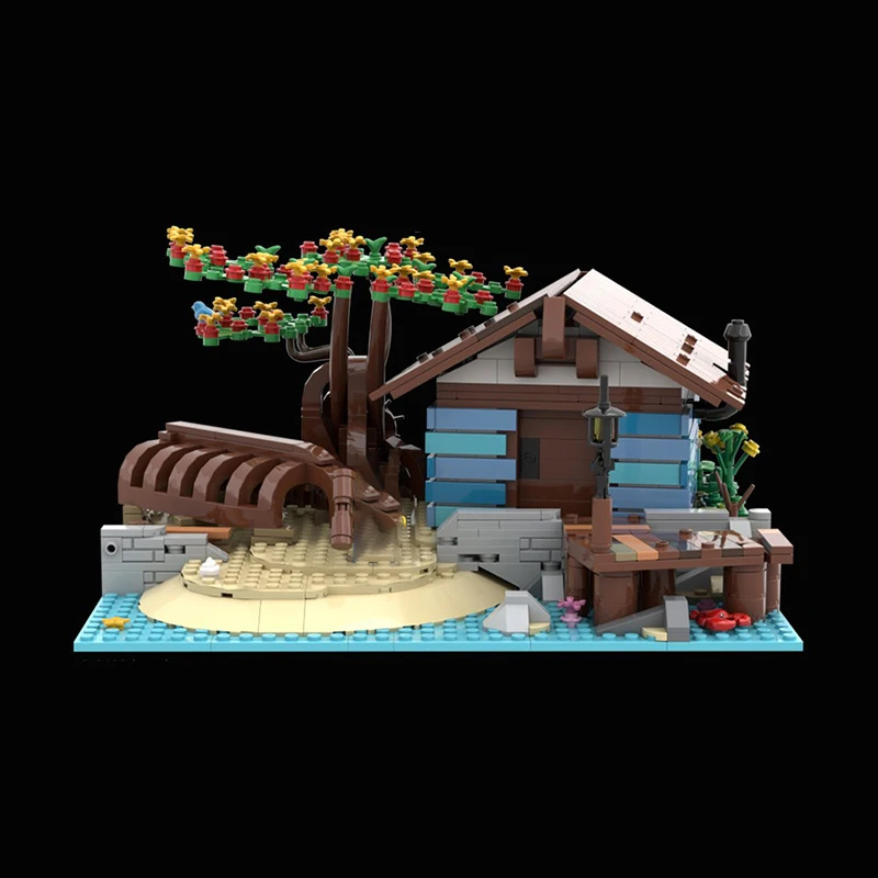 

MOC building blocks boatman fisherman hut building technology bricks DIY assembly display model toys Christmas gift